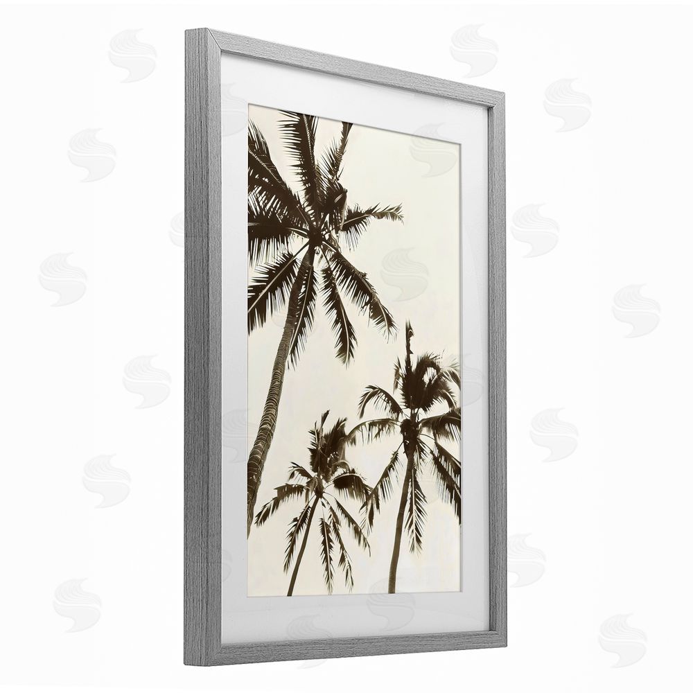 LSR Design Studio Classic Palm Trees Silhouette Gray Framed Print Under Glass Art