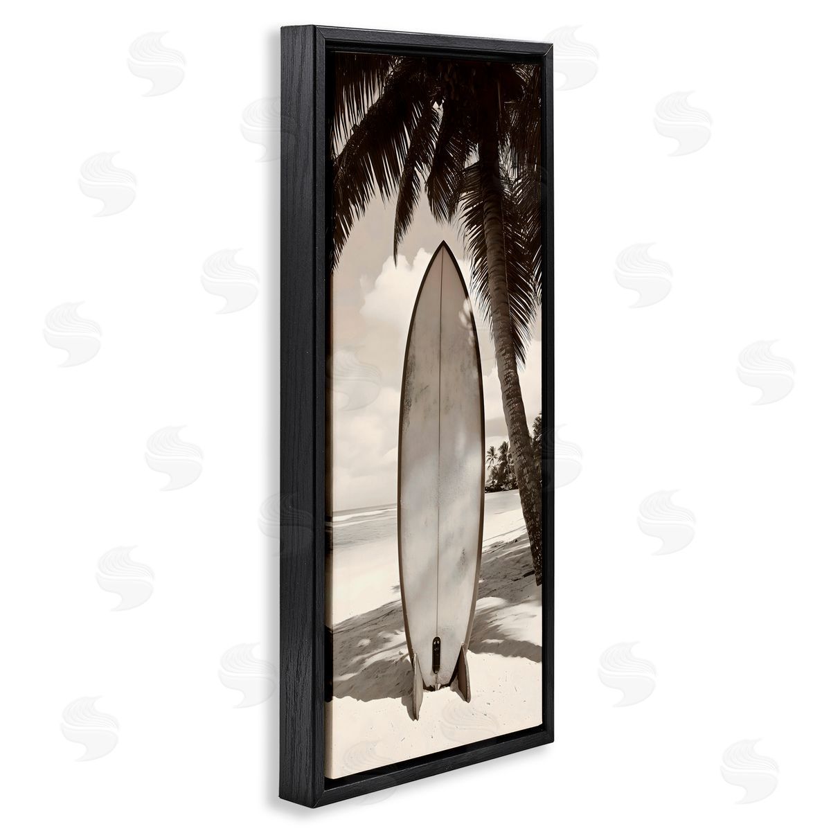 LSR Design Studio Monochrome Surf Paradise Black Floating Frame Canvas Wall Art Print