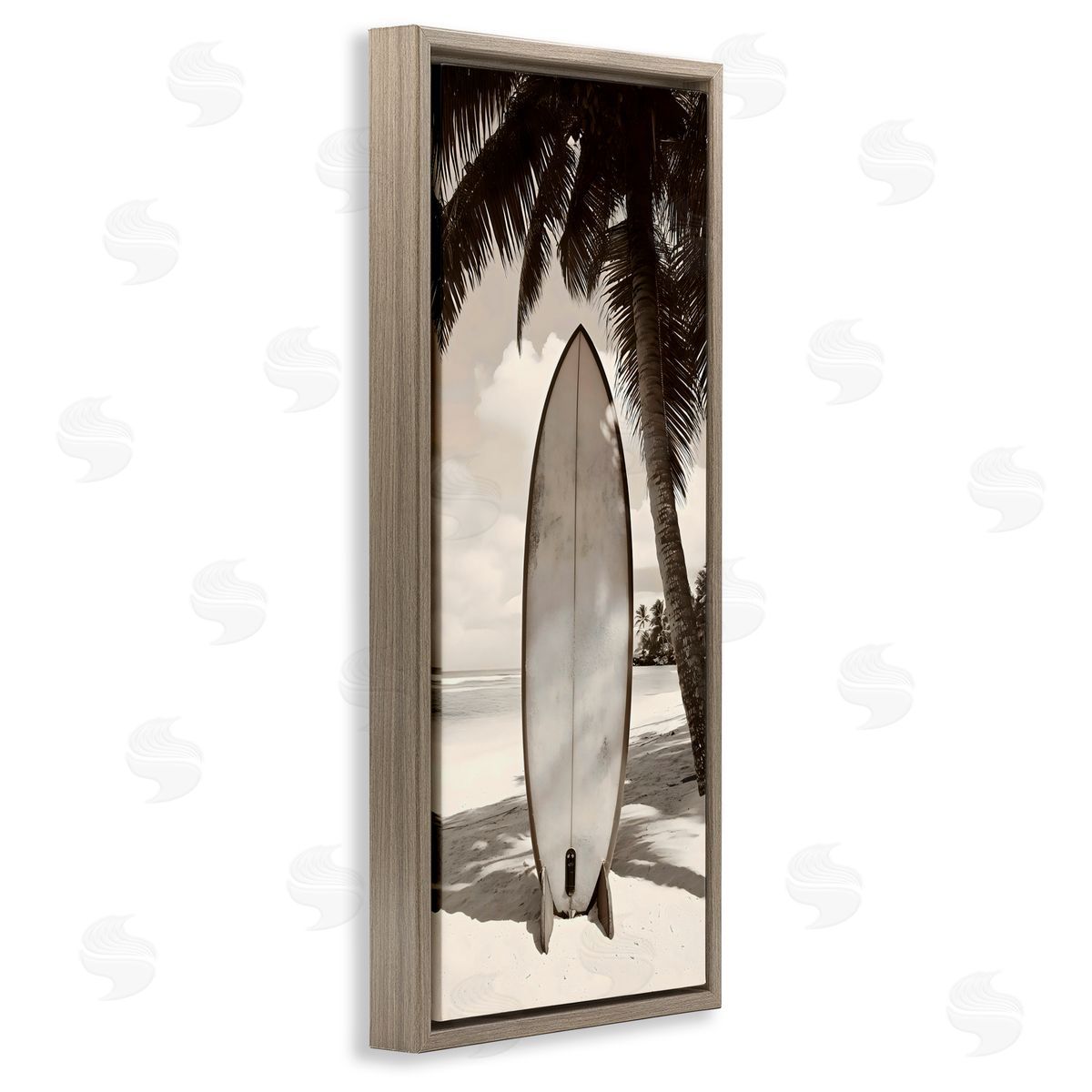 LSR Design Studio Monochrome Surf Paradise Brown Floating Frame Canvas Art Print