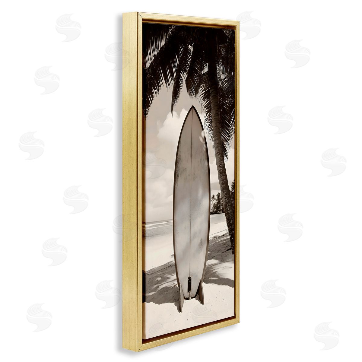 LSR Design Studio Monochrome Surf Paradise Gold Floating Frame Canvas Art Print