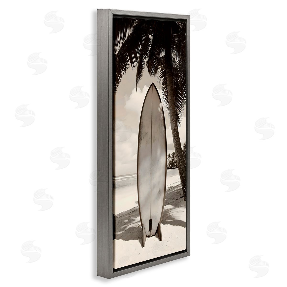 LSR Design Studio Monochrome Surf Paradise Gray Floating Frame Canvas Art Print