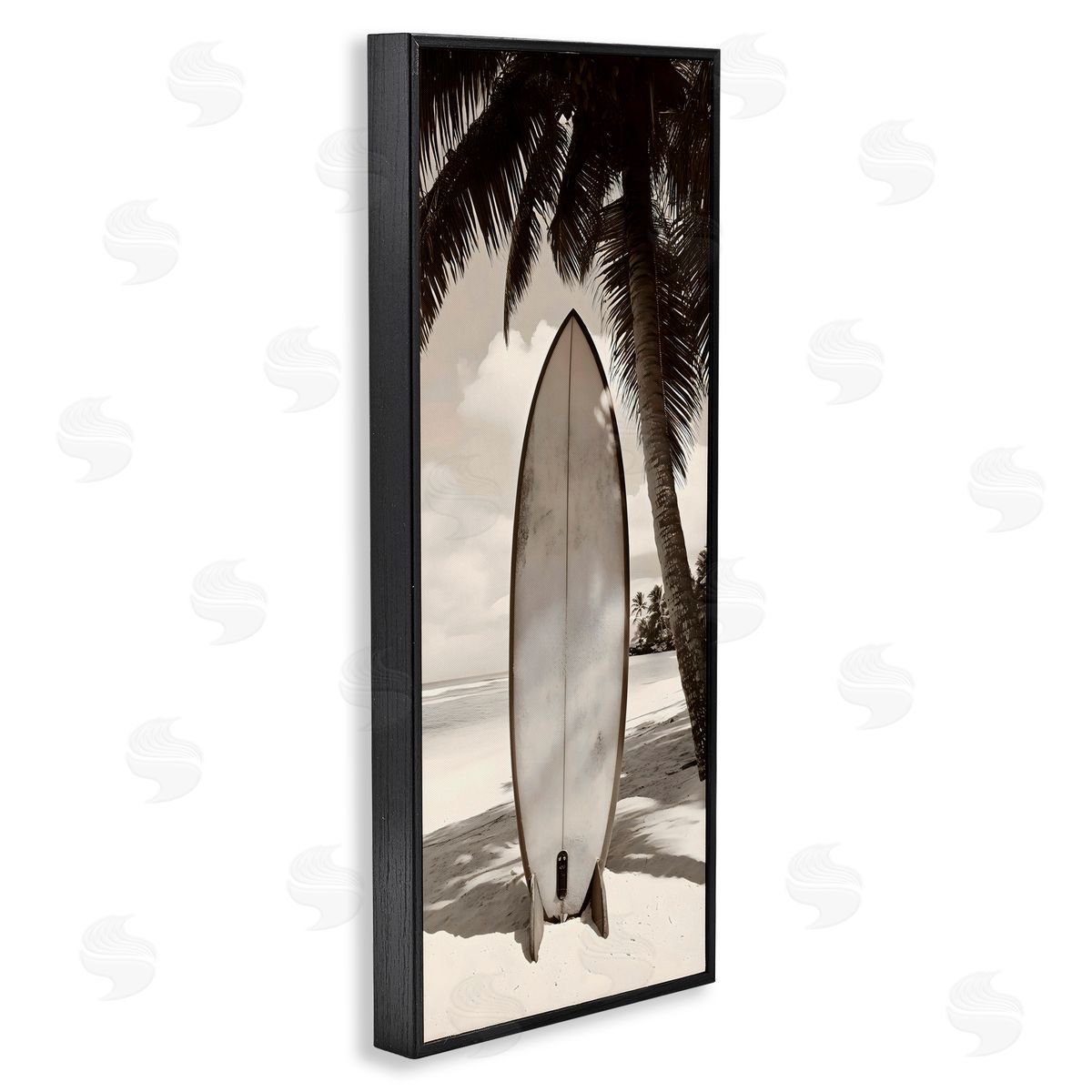 LSR Design Studio Monochrome Surf Paradise Black Framed Giclee Art Print