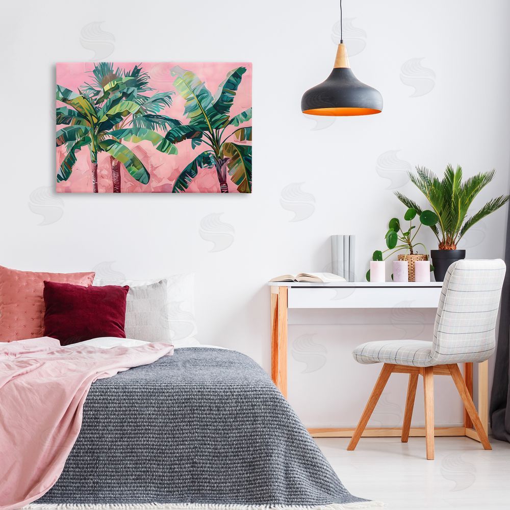 LSR Design Studio Palm Tree Tops on Pink Printed Wall Art in Room