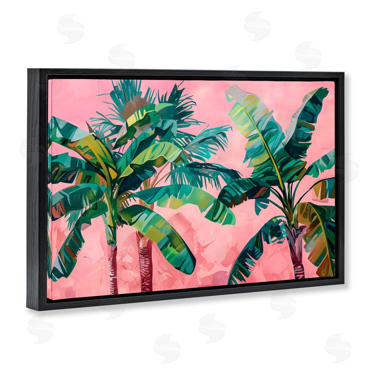 LSR Design Studio Palm Tree Tops on Pink Black Floating Frame Canvas Wall Art Print