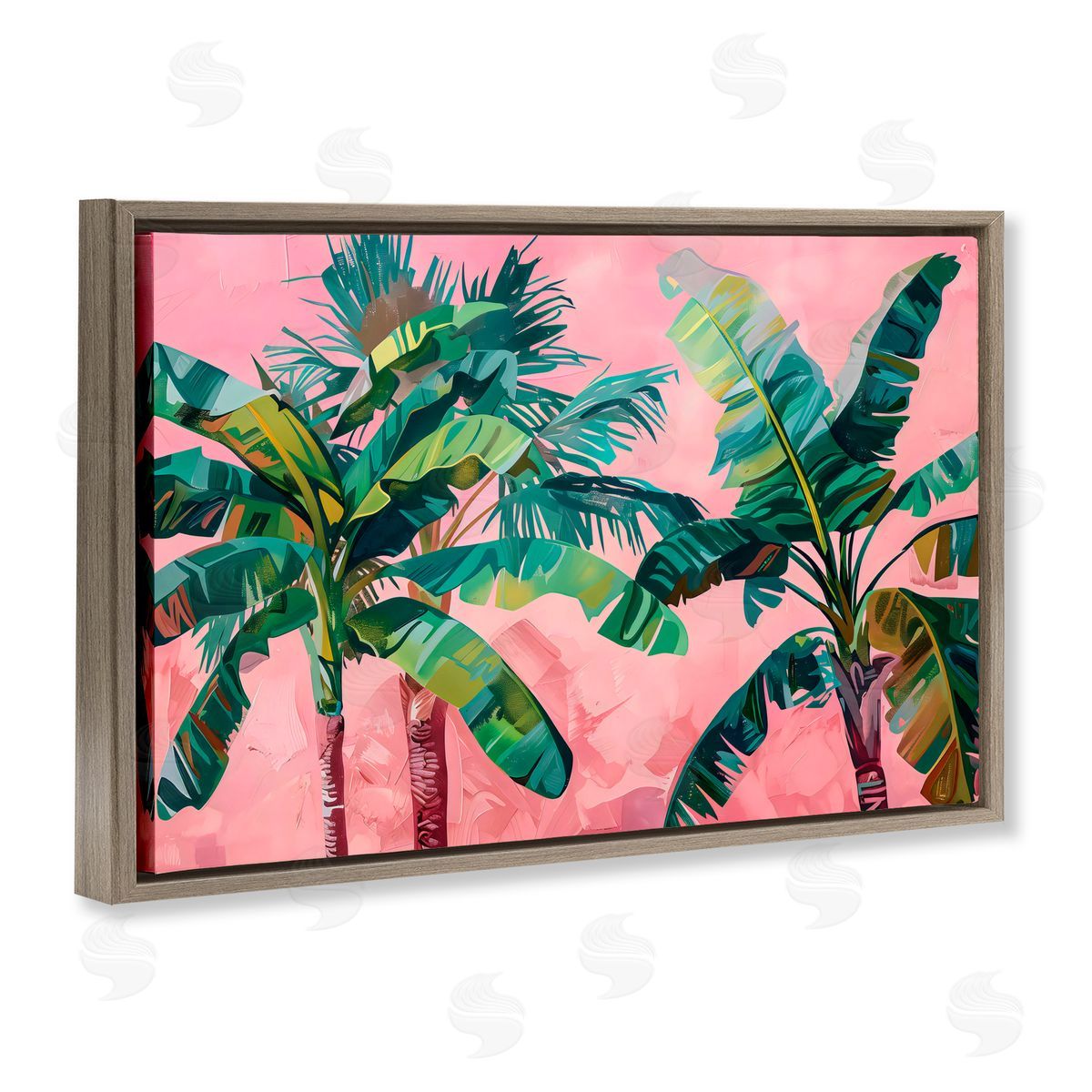 LSR Design Studio Palm Tree Tops on Pink Brown Floating Frame Canvas Art Print