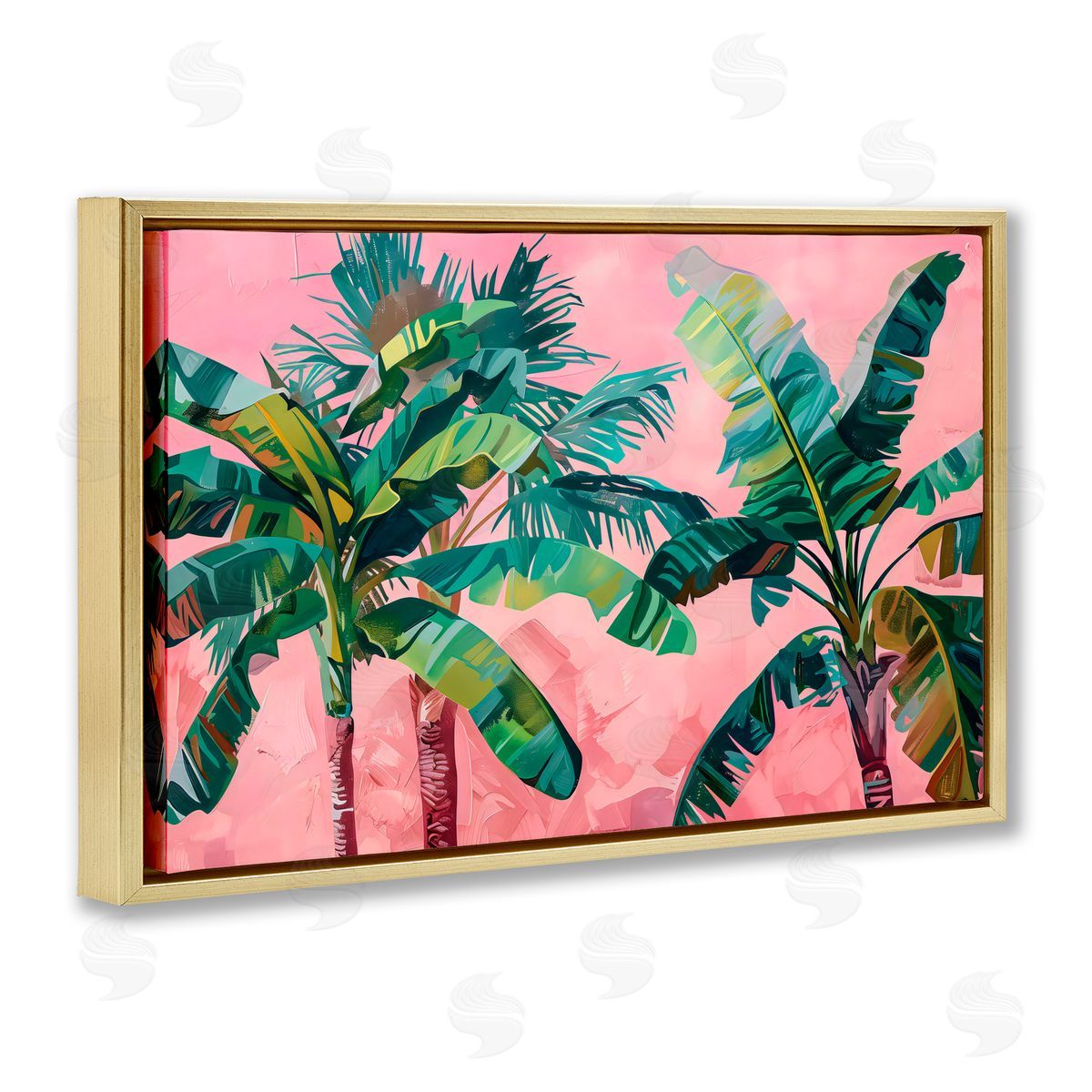 LSR Design Studio Palm Tree Tops on Pink Gold Floating Frame Canvas Art Print