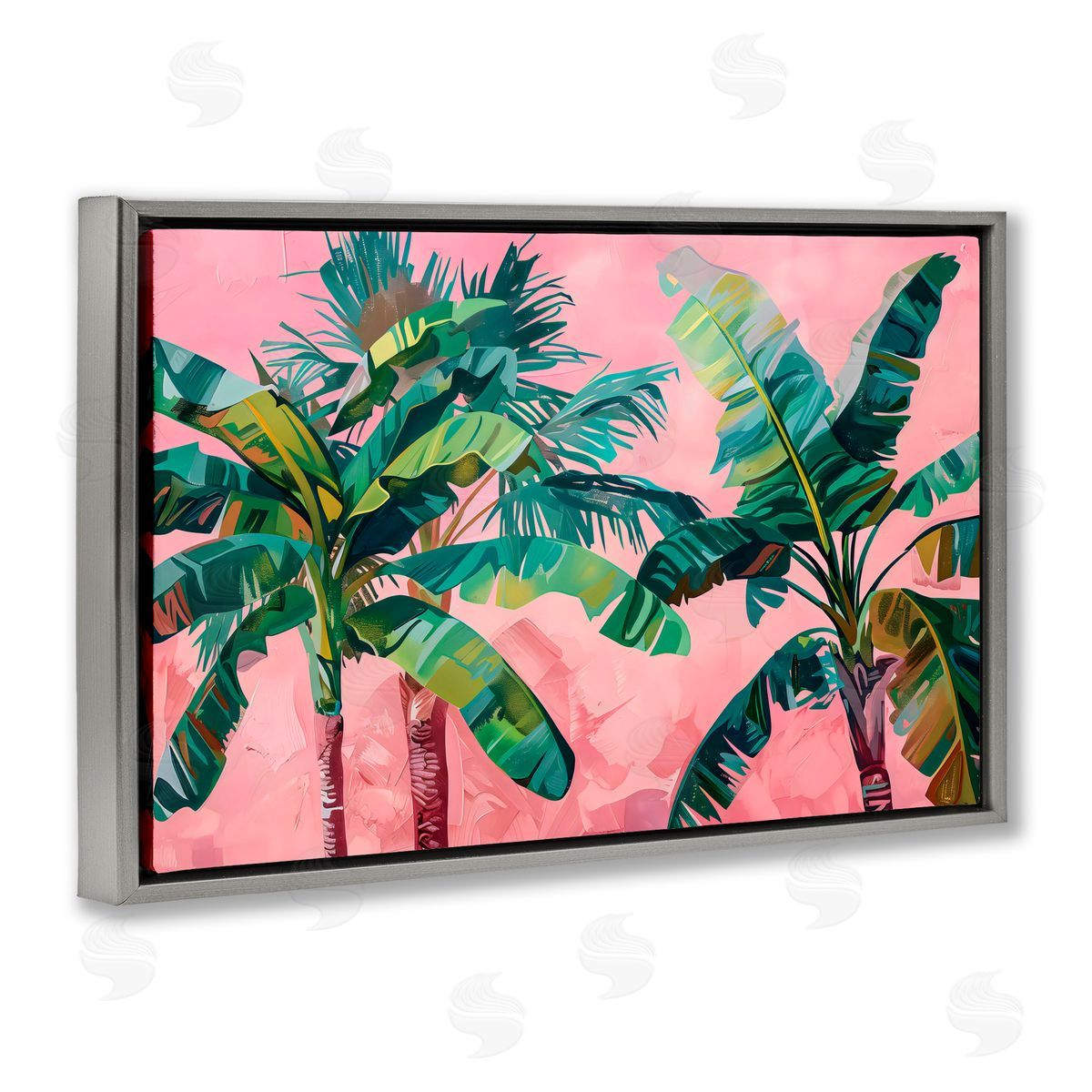 LSR Design Studio Palm Tree Tops on Pink Gray Floating Frame Canvas Art Print