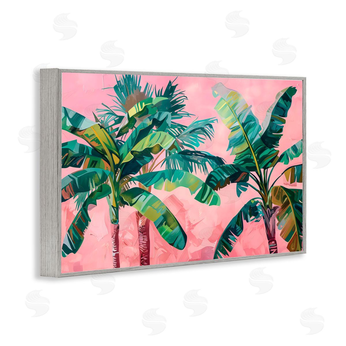 LSR Design Studio Palm Tree Tops on Pink Gray Framed Giclee Art Print