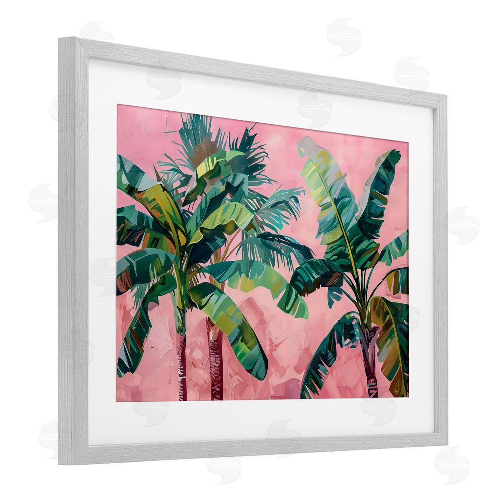 LSR Design Studio Palm Tree Tops on Pink Gray Framed Print Under Glass Art