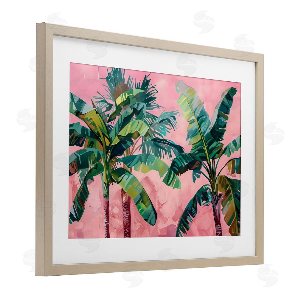 LSR Design Studio Palm Tree Tops on Pink Birch Framed Print Under Glass Art