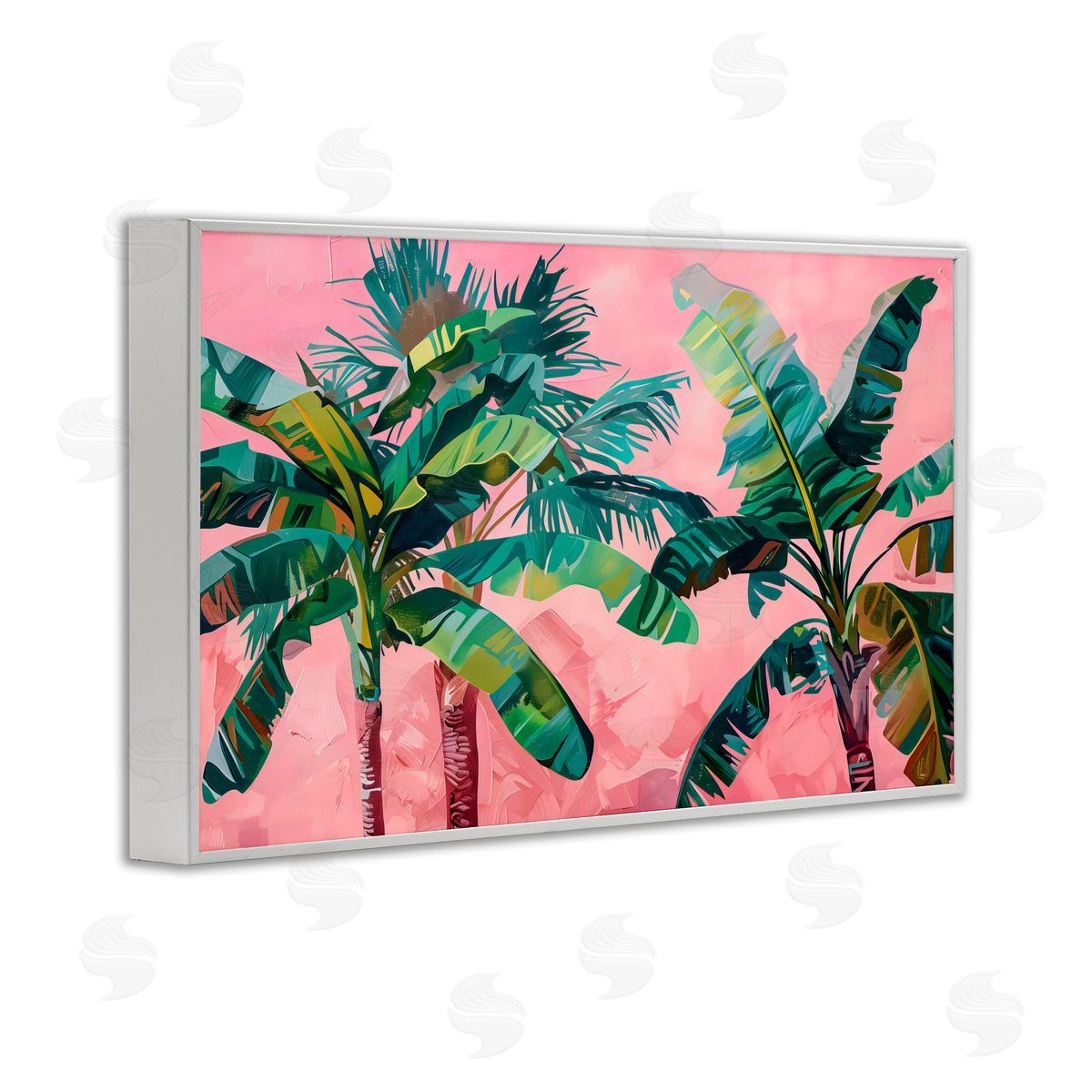 LSR Design Studio Palm Tree Tops on Pink White Frame Giclee Art Print