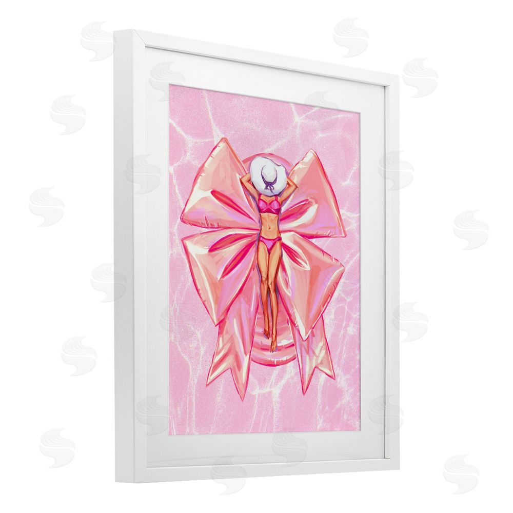 Ziwei Li Feminine Ribbon Pool Float White Framed Print Under Glass Art