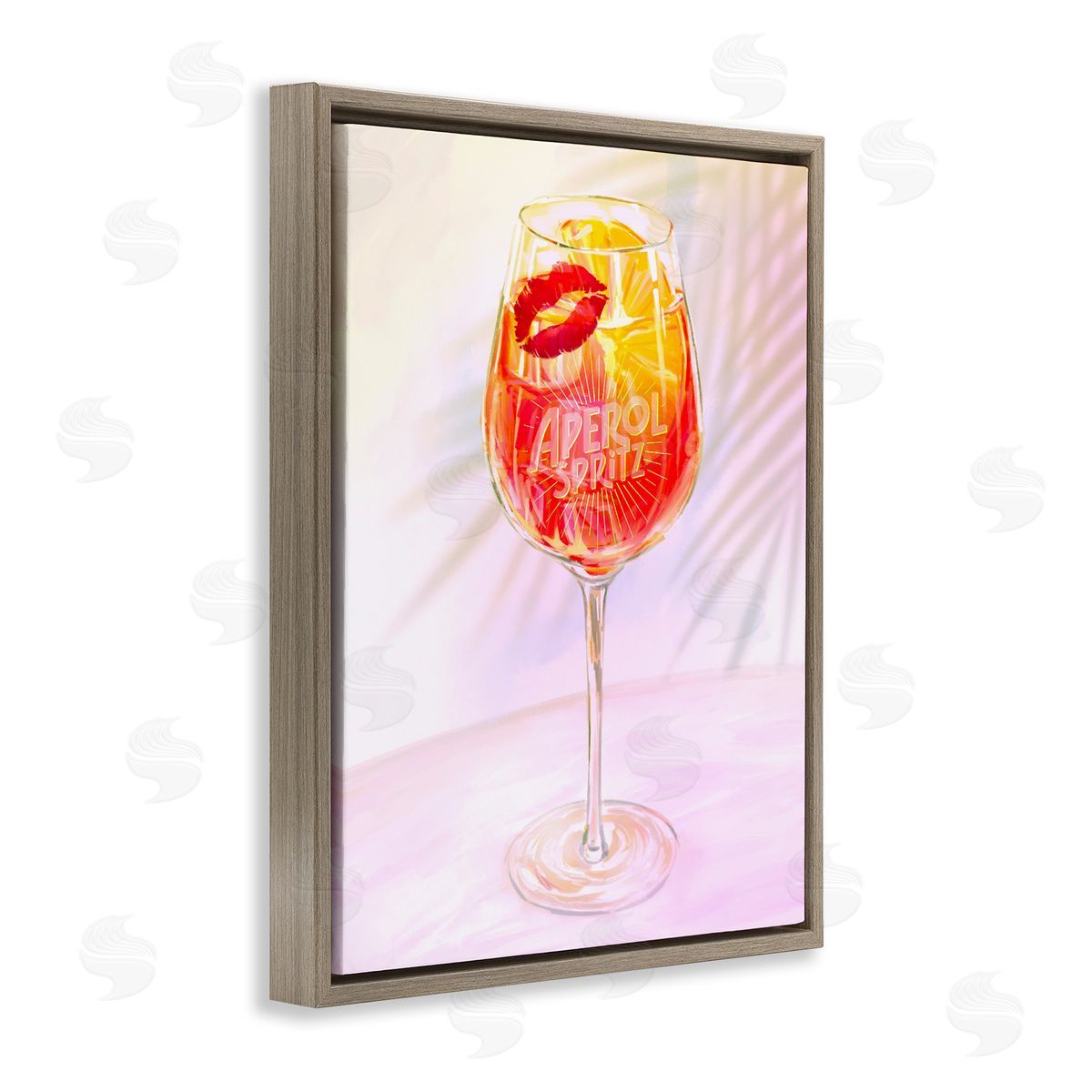Ziwei Li Retro & Tropical Aperol Spritz Brown Floating Frame Canvas Art Print