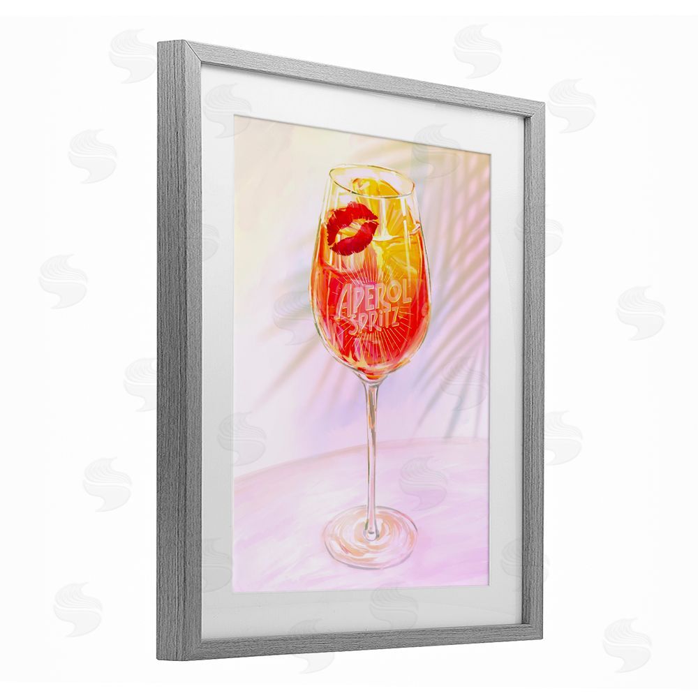 Ziwei Li Retro & Tropical Aperol Spritz Gray Framed Print Under Glass Art