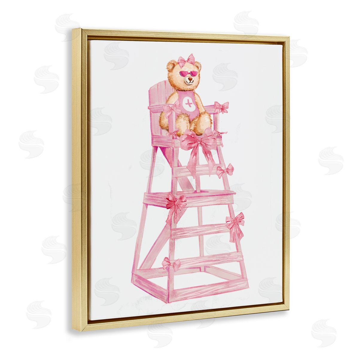 Ziwei Li Teddy Bear Life Guard Gold Floating Frame Canvas Art Print