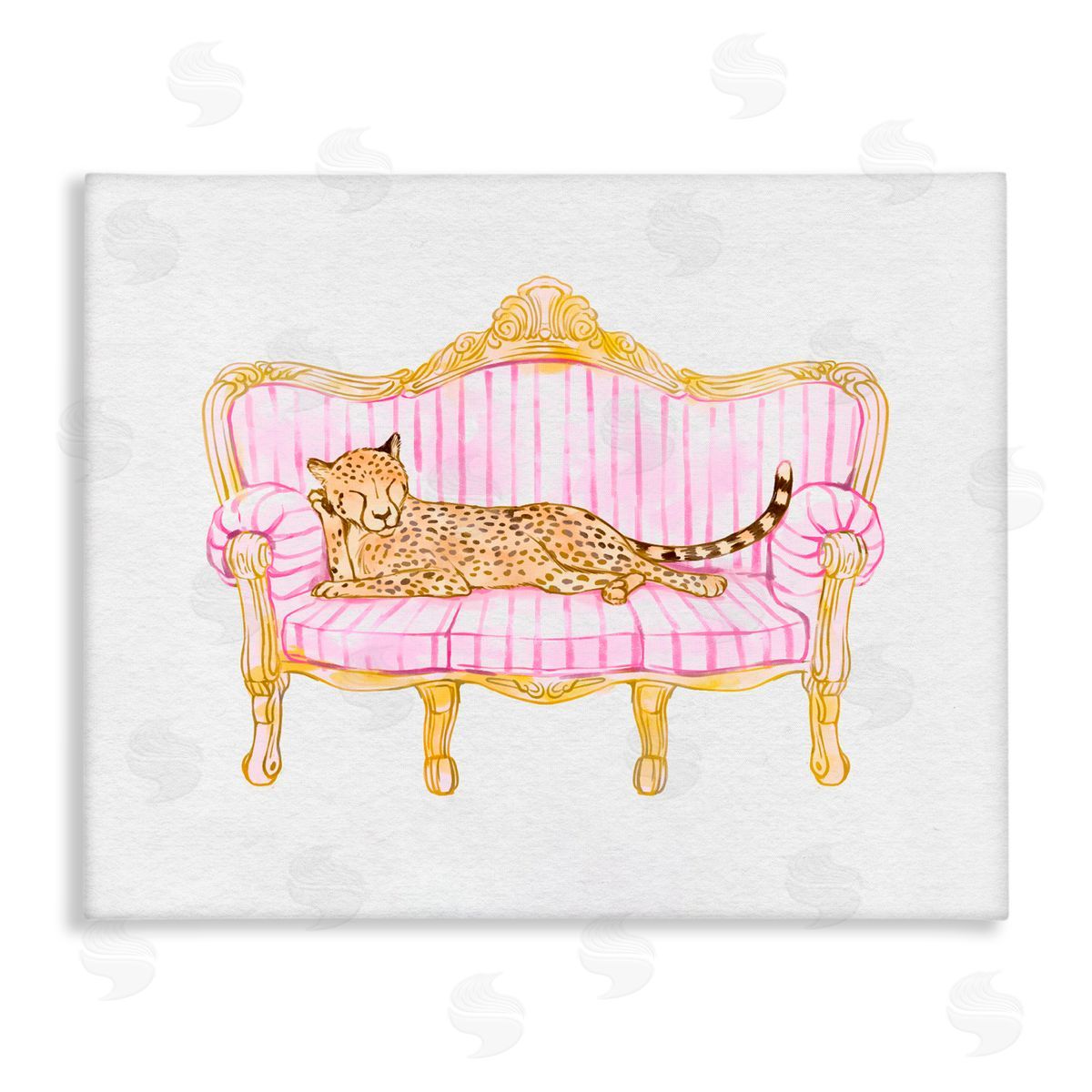 Ziwei Li Sleeping Leopard on Striped Sofa Canvas Wall Art Print