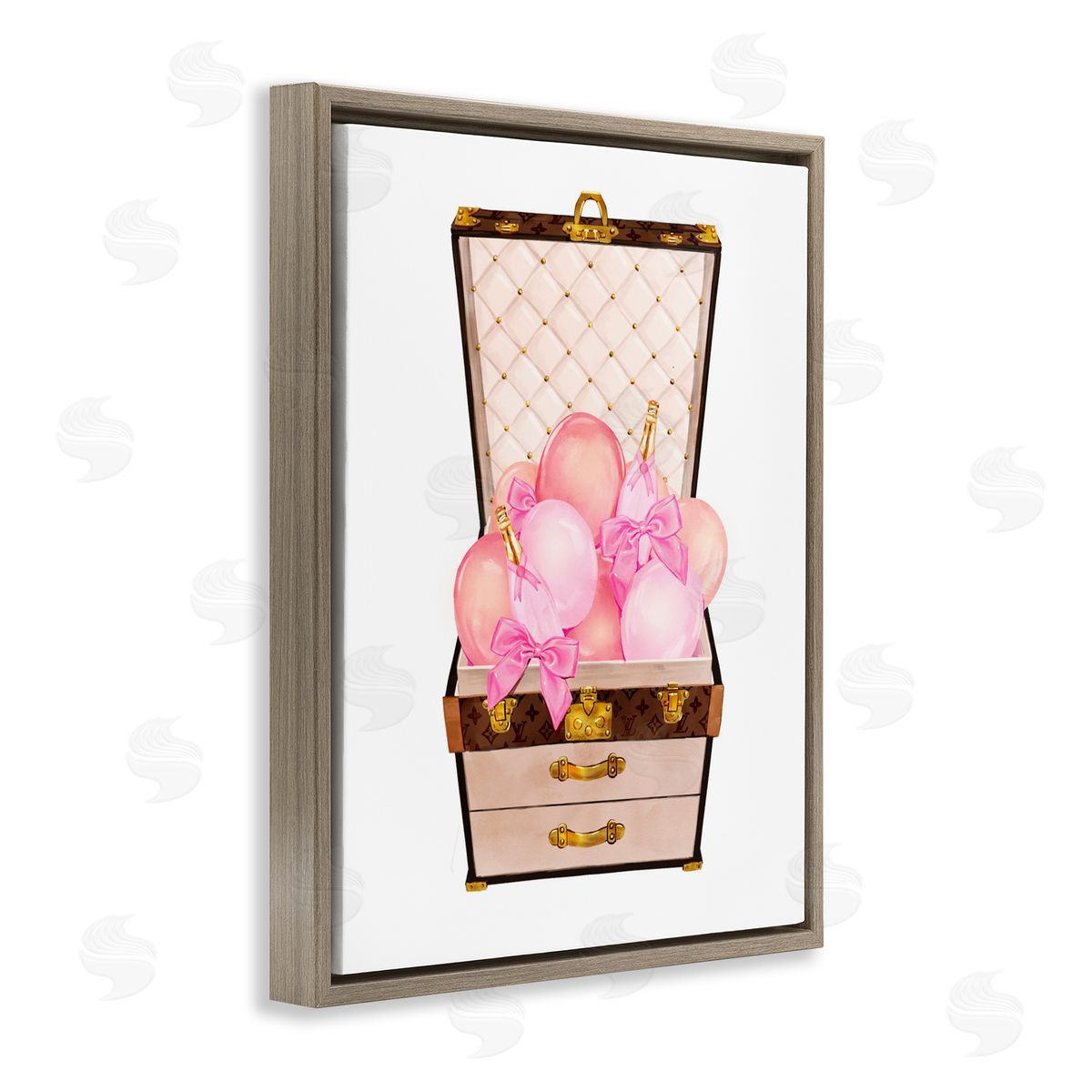 Ziwei Li Balloon & Champagne Filled Trunk Brown Floating Frame Canvas Art Print