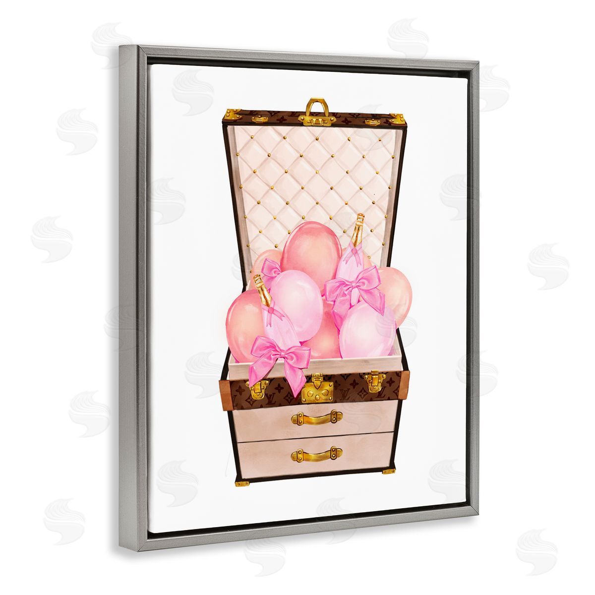 Ziwei Li Balloon & Champagne Filled Trunk Gray Floating Frame Canvas Art Print