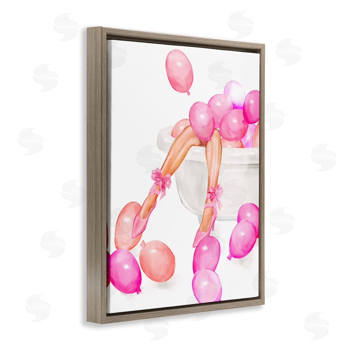 Ziwei Li Balloon Bath with Glam Heels Brown Floating Frame Canvas Art Print