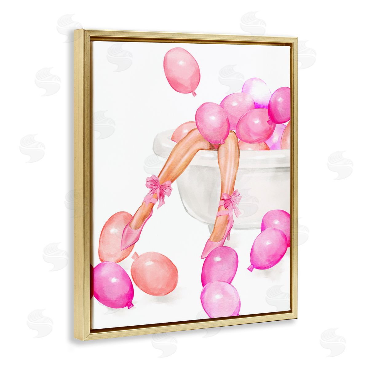 Ziwei Li Balloon Bath with Glam Heels Gold Floating Frame Canvas Art Print