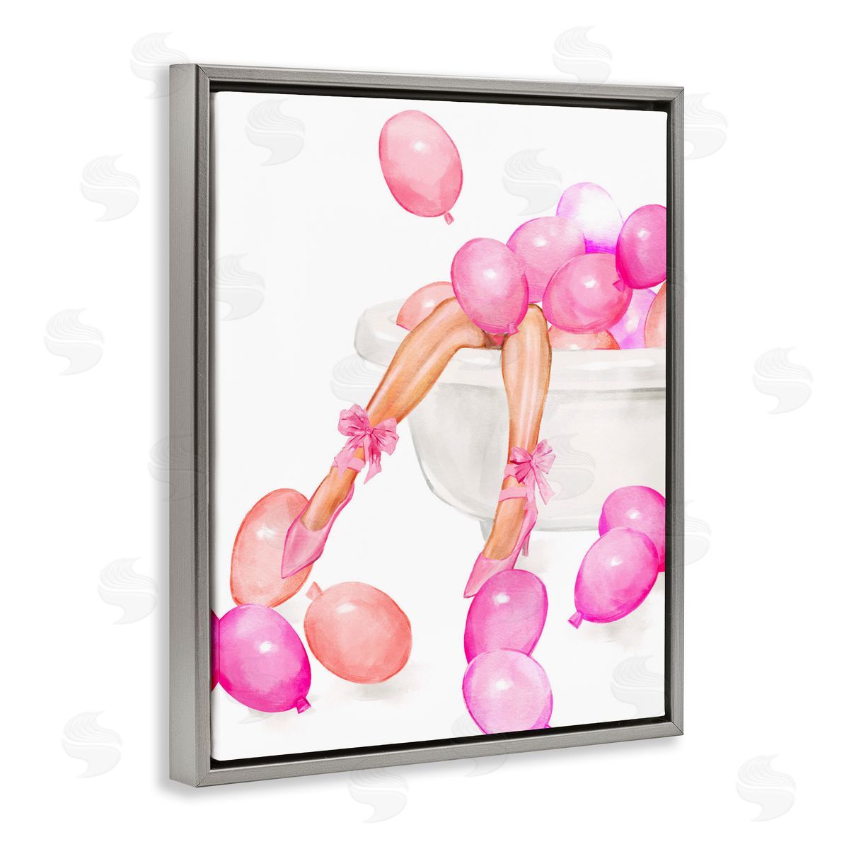 Ziwei Li Balloon Bath with Glam Heels Gray Floating Frame Canvas Art Print
