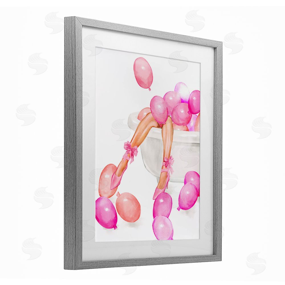Ziwei Li Balloon Bath with Glam Heels Gray Framed Print Under Glass Art