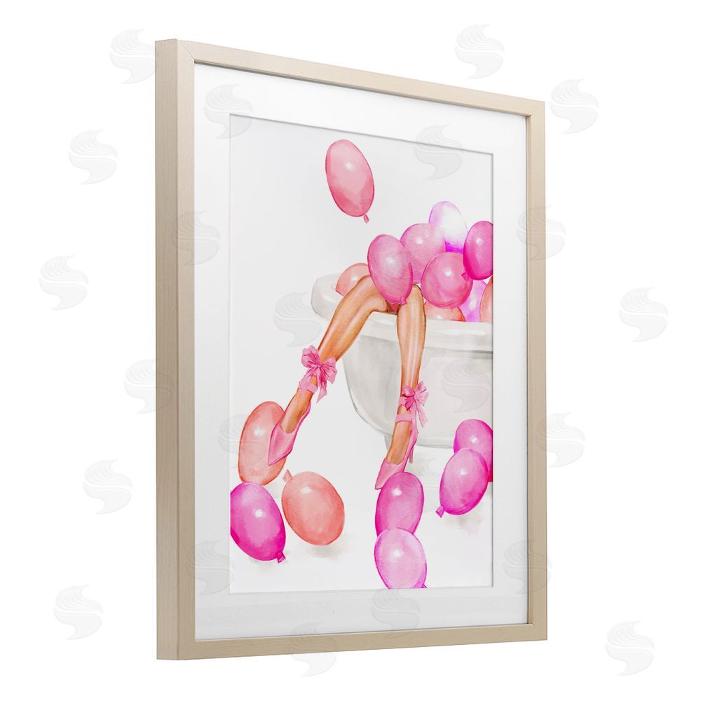 Ziwei Li Balloon Bath with Glam Heels Birch Framed Print Under Glass Art