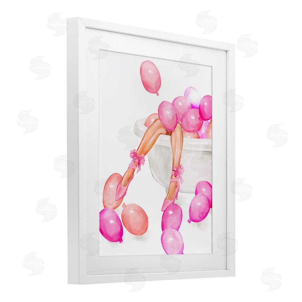 Ziwei Li Balloon Bath with Glam Heels White Framed Print Under Glass Art