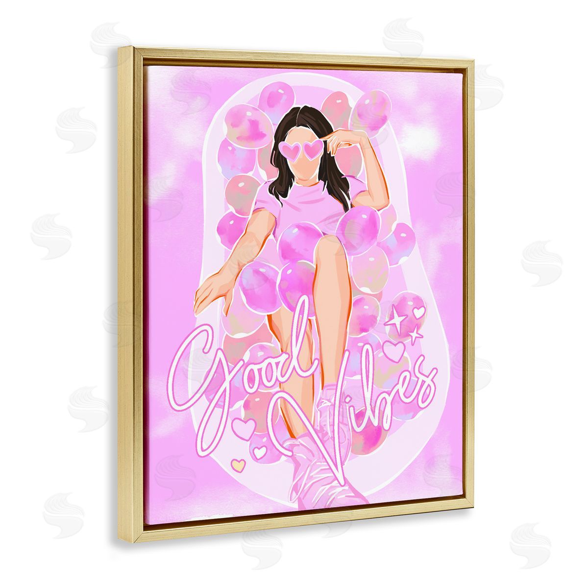 Ziwei Li Good Vibes Glam Bath Gold Floating Frame Canvas Art Print