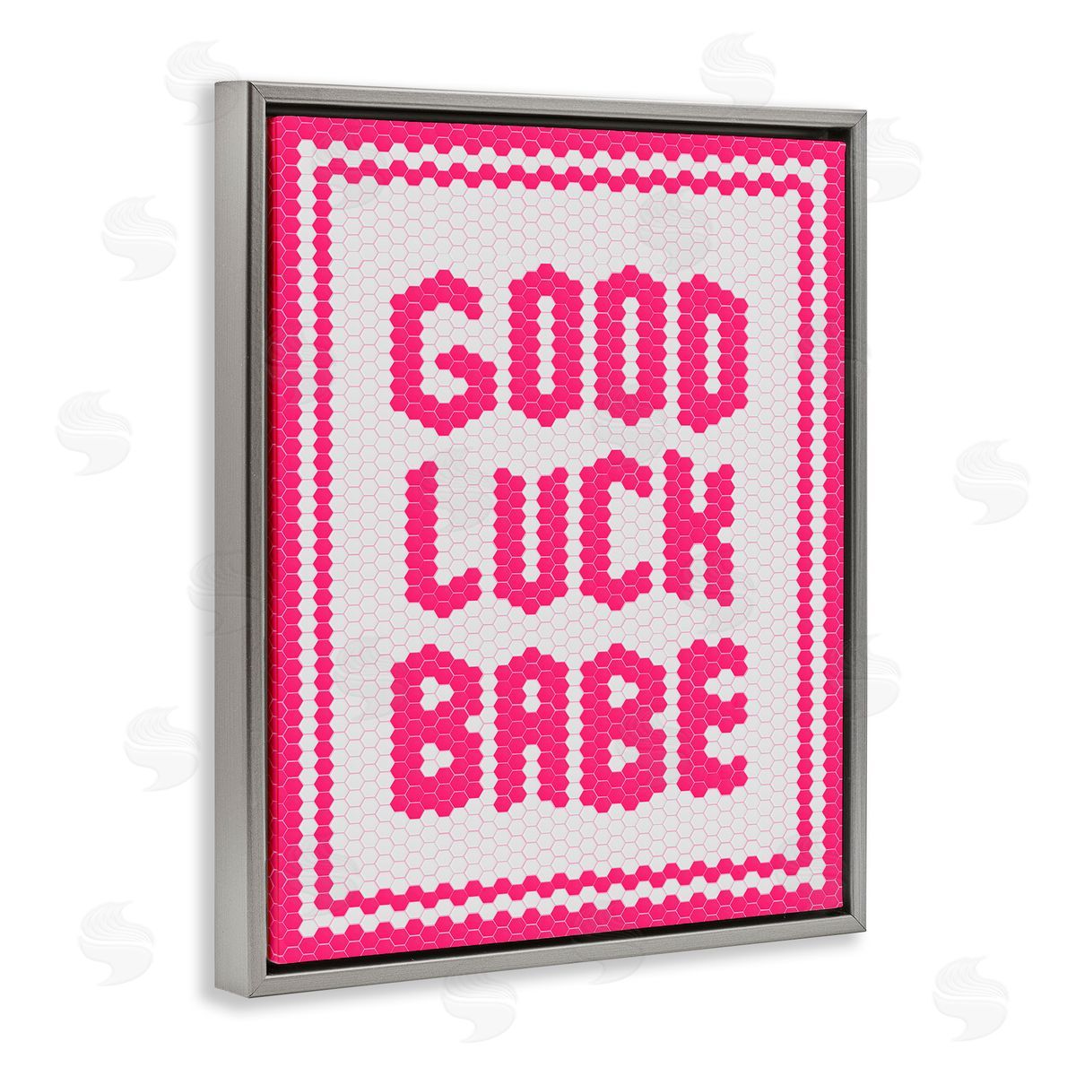 Lettered and Lined Mosaic Good Luck Babe Gray Floating Frame Canvas Art Print