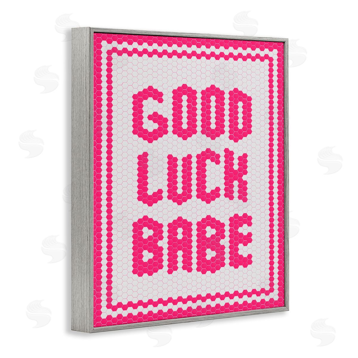 Lettered and Lined Mosaic Good Luck Babe Gray Framed Giclee Art Print