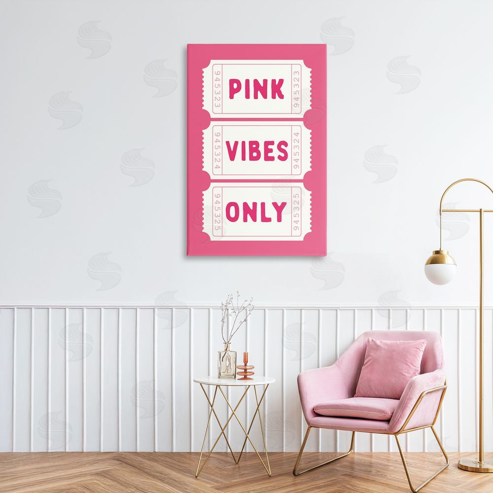 Lettered and Lined Pink Vibes Only Tickets Printed Wall Art in Room