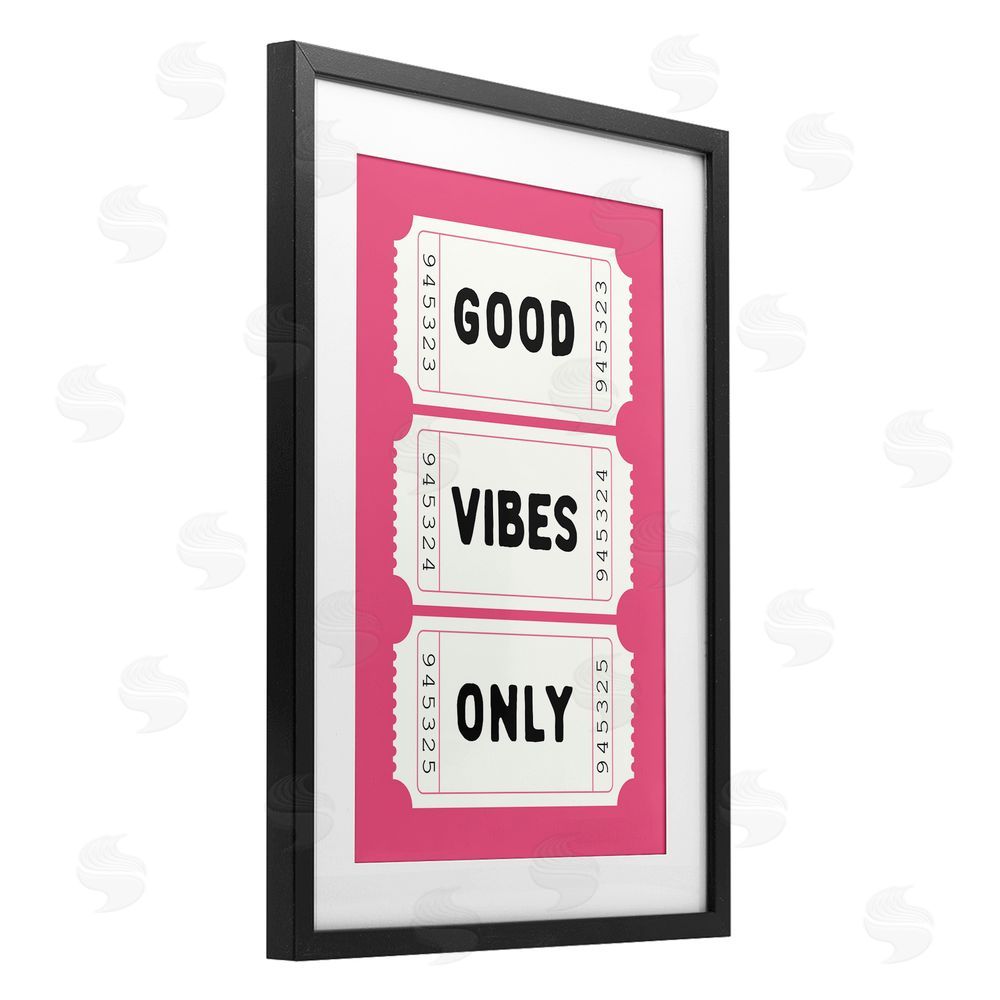 Lettered and Lined Good Vibes Only White & Pink Black Framed Print Under Glass Art