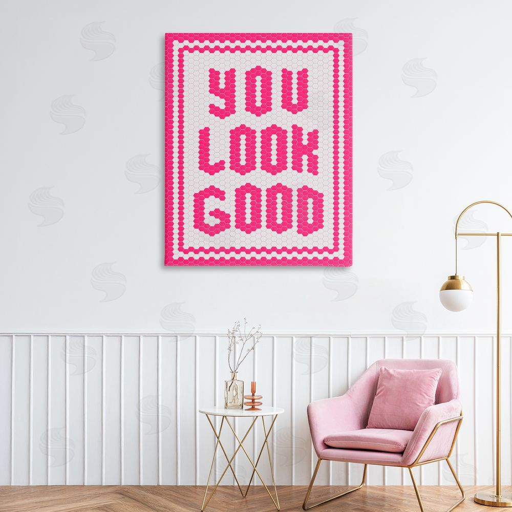 Lettered and Lined You Look Good Magenta Mosaic Printed Wall Art in Room