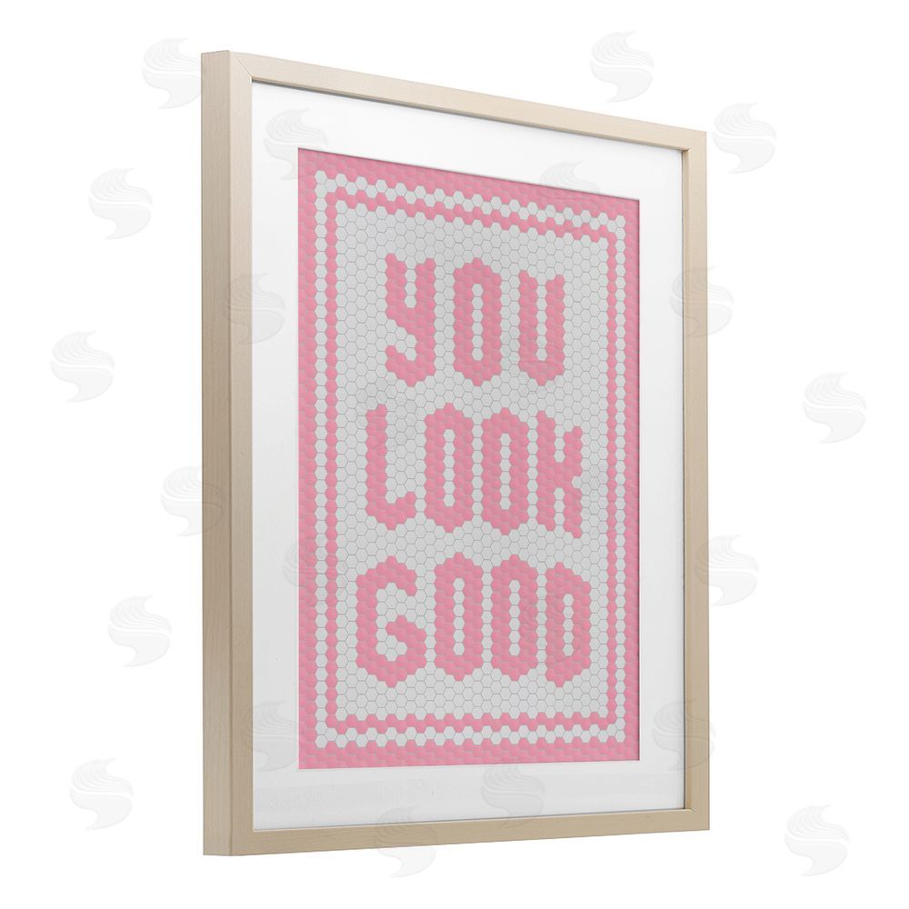 Lettered and Lined You Look Good Pink Pastel Birch Framed Print Under Glass Art