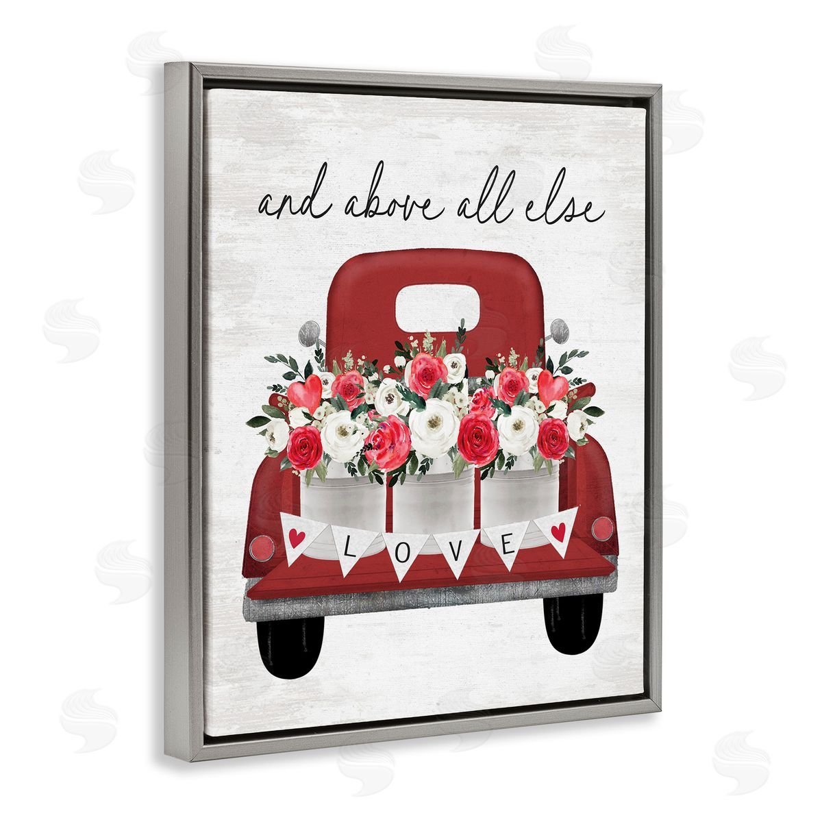 Lettered and Lined Above All Else Romantic Truck Gray Floating Frame Canvas Art Print