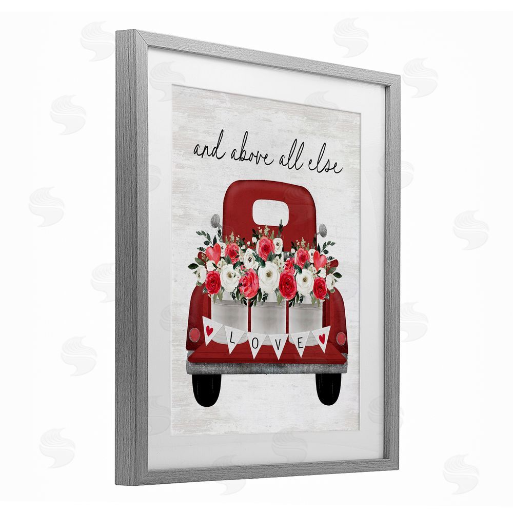 Lettered and Lined Above All Else Romantic Truck Gray Framed Print Under Glass Art