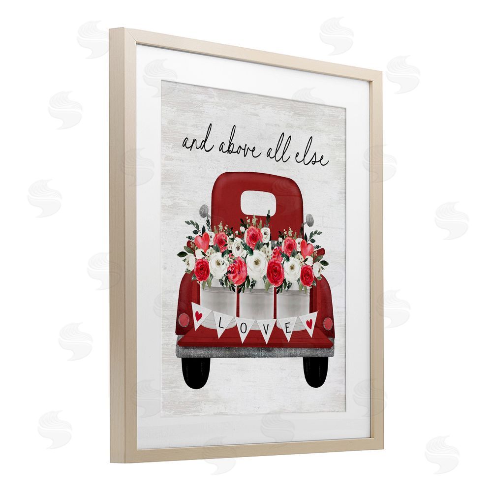 Lettered and Lined Above All Else Romantic Truck Birch Framed Print Under Glass Art