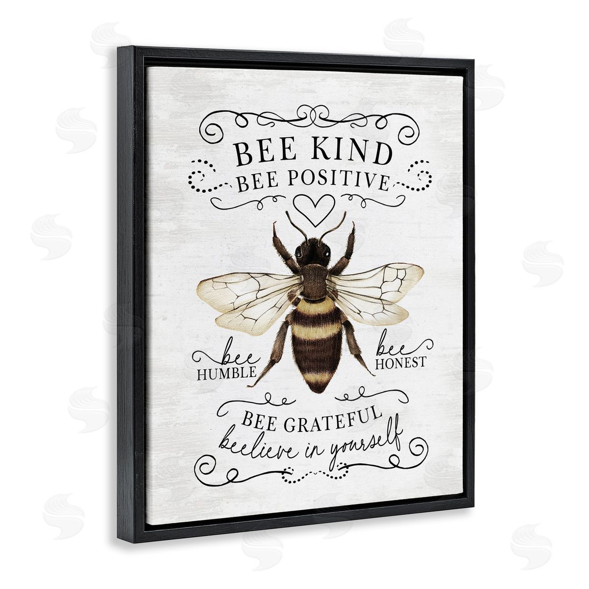 Lettered and Lined Bee Kind & Positive Country Black Floating Frame Canvas Wall Art Print