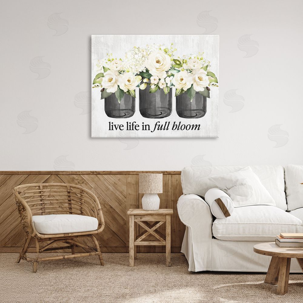 Lettered and Lined Life In Full Bloom Rustic Canvas Art on Wall