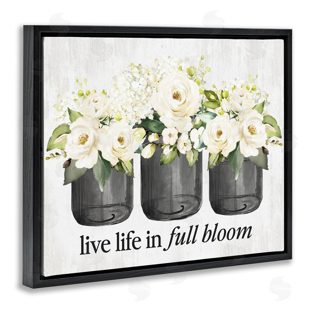 Lettered and Lined Life In Full Bloom Rustic Black Floating Frame Canvas Wall Art Print