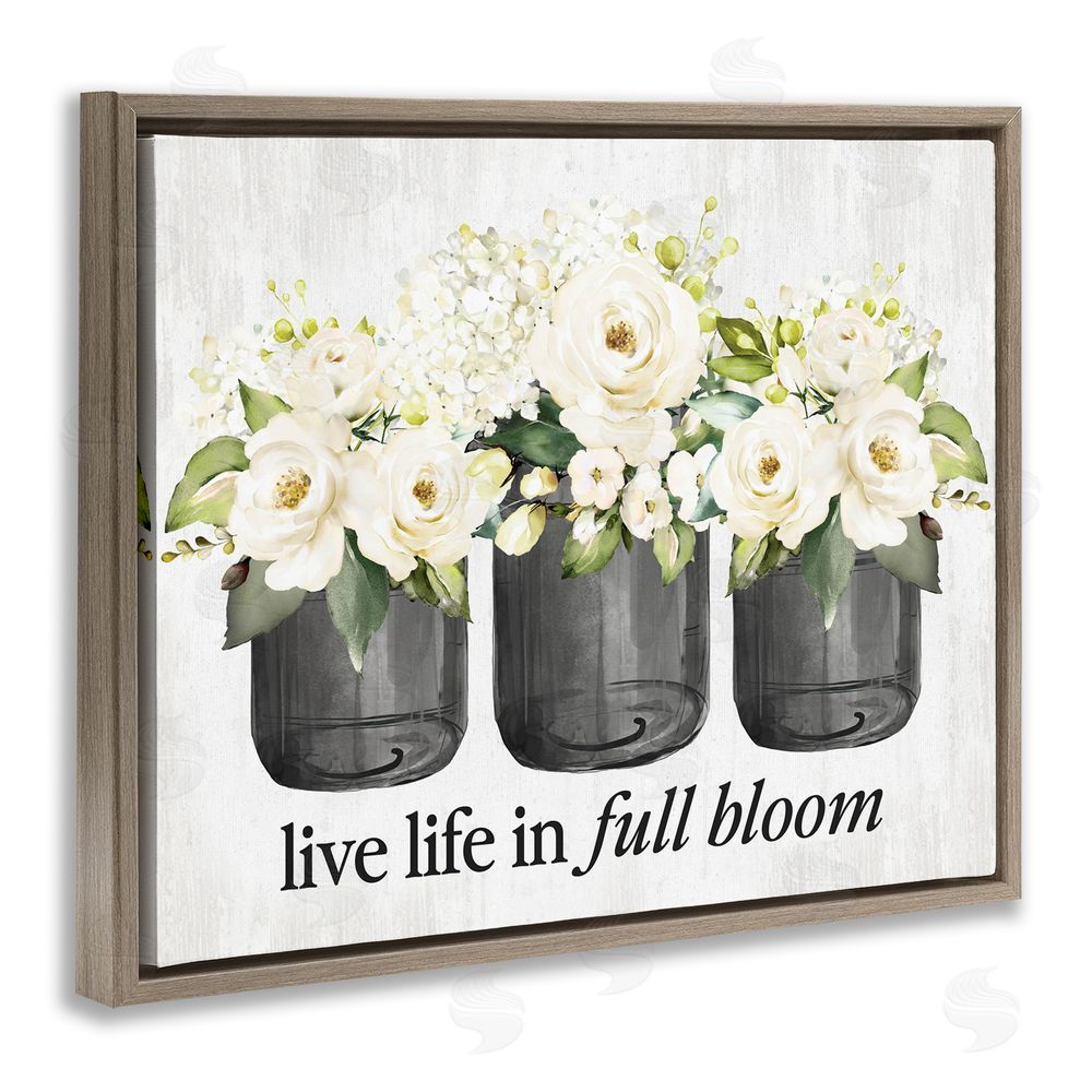 Lettered and Lined Life In Full Bloom Rustic Brown Floating Frame Canvas Wall Art Print
