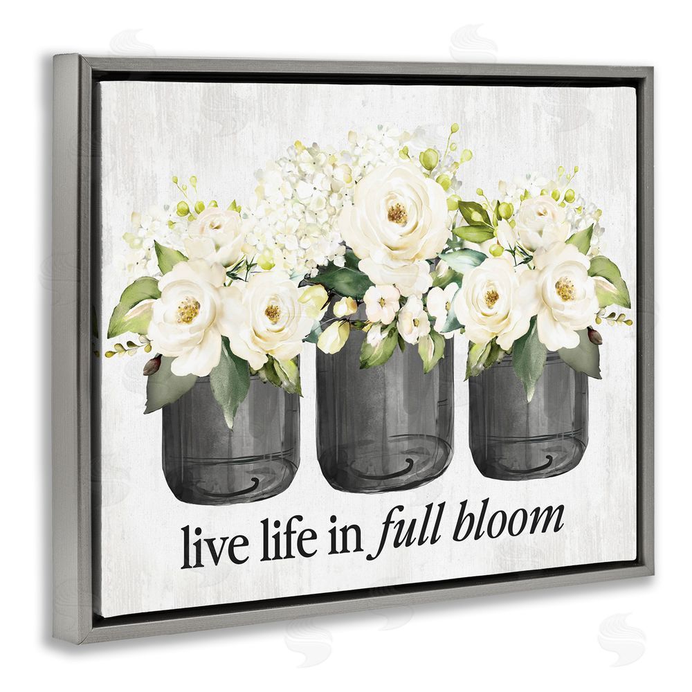 Lettered and Lined Life In Full Bloom Rustic Gray Floating Frame Canvas Wall Art Print