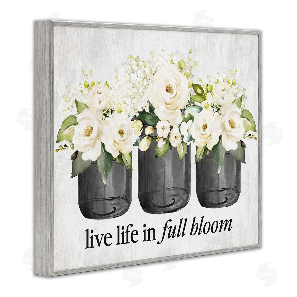 Lettered and Lined Life In Full Bloom Rustic Gray Framed Giclee Wall Art Print