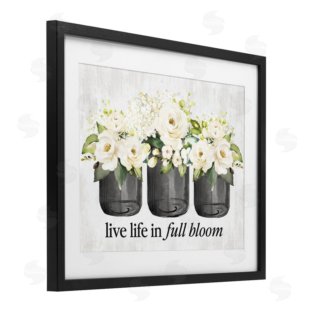 Lettered and Lined Life In Full Bloom Rustic Black Framed Print Under Glass with White Mat Wall Art