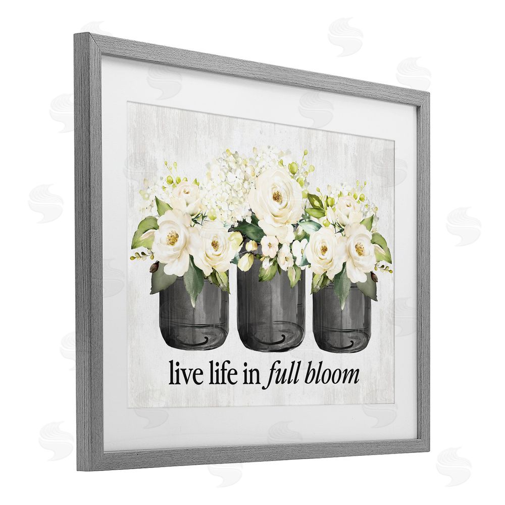 Lettered and Lined Life In Full Bloom Rustic Gray Framed Print Under Glass with White Mat Wall Art