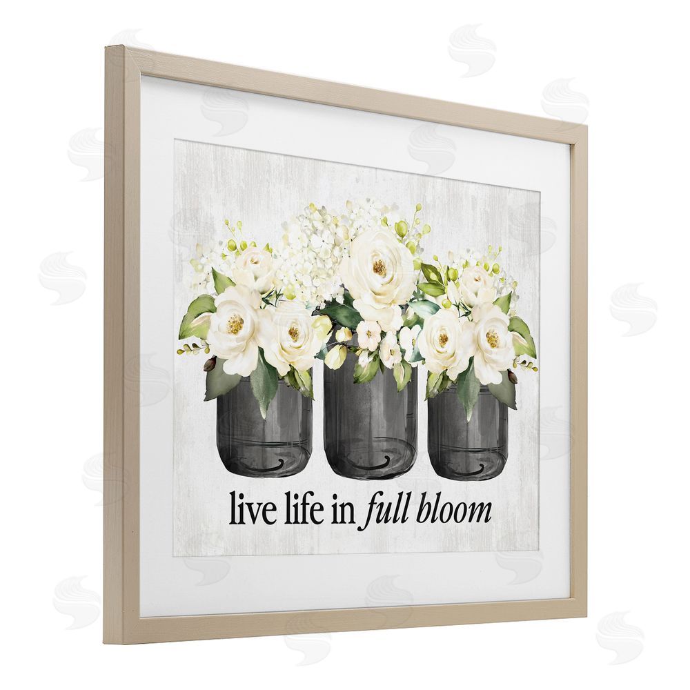 Lettered and Lined Life In Full Bloom Rustic Birch Framed Print Under Glass with White Mat Wall Art