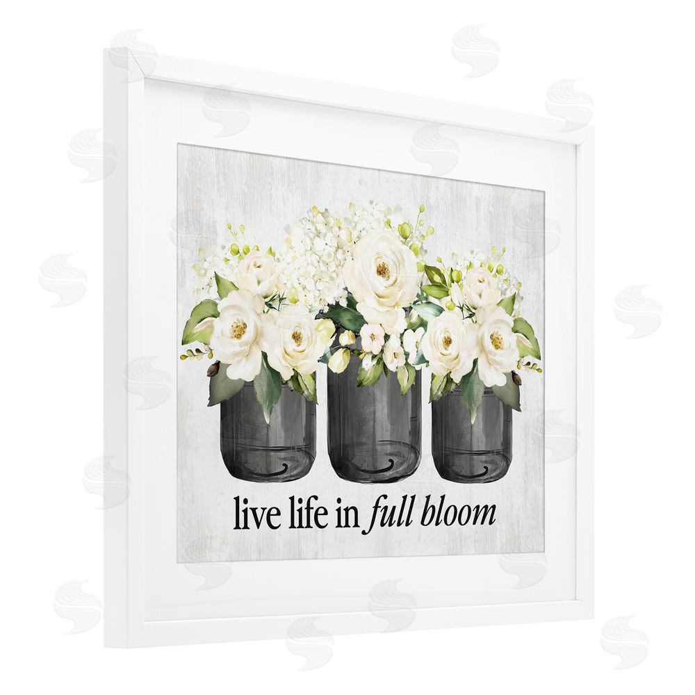 Lettered and Lined Life In Full Bloom Rustic White Framed Print Under Glass with Mat Wall Art