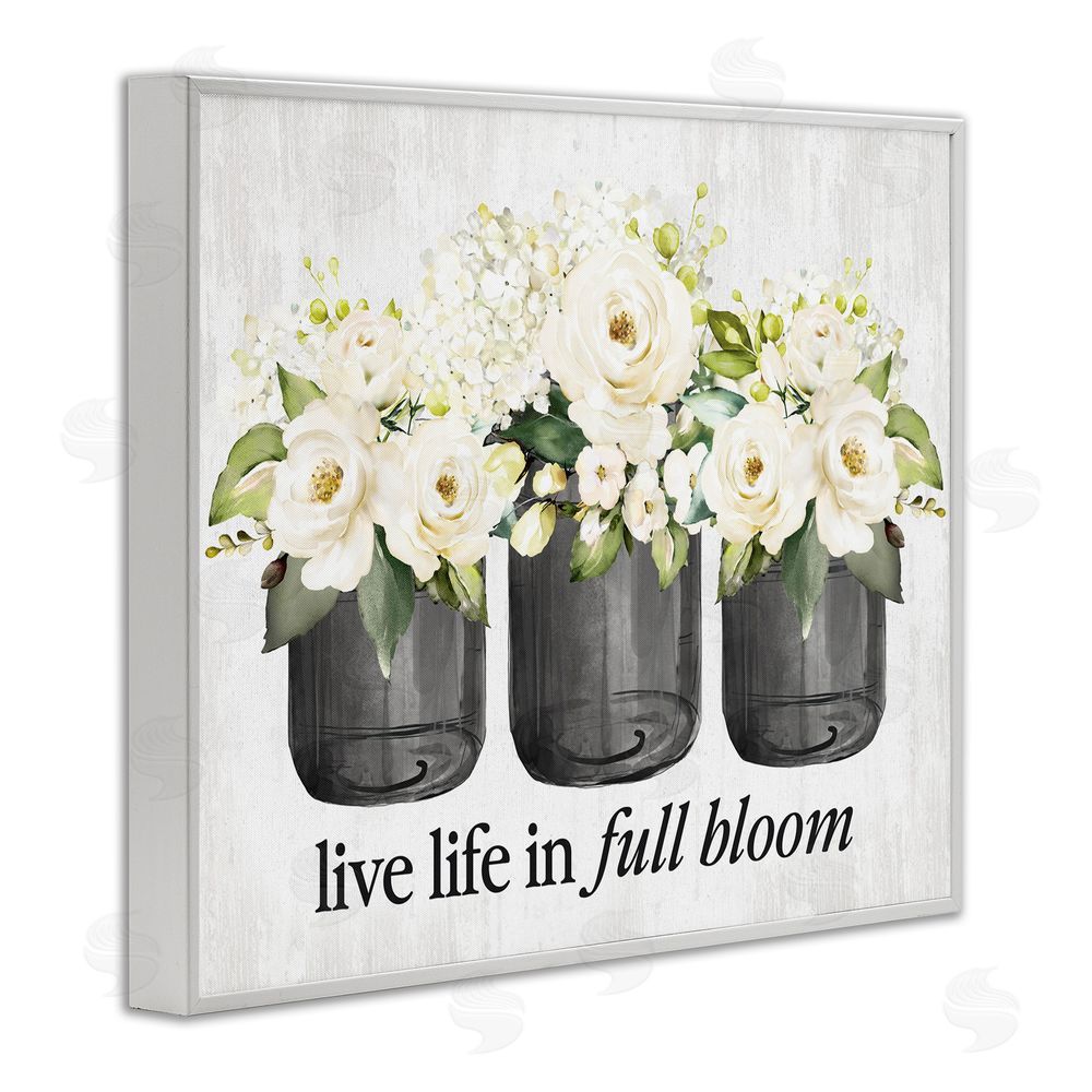 Lettered and Lined Life In Full Bloom Rustic White Framed Giclee Wall Art Print