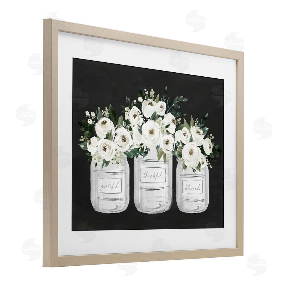 Lettered and Lined Floral Farmhouse Jars Trio Birch Framed Print Under Glass Art